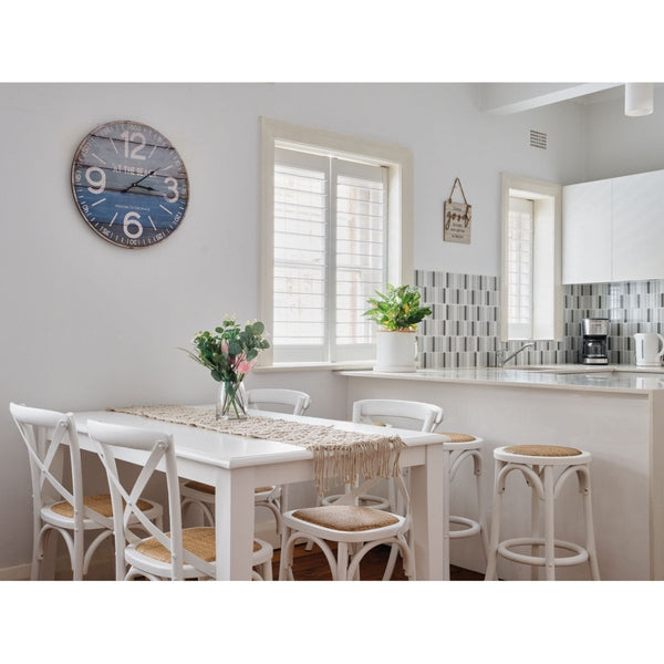 Furniture > Bar Stools & Chairs > Table & Bar Stools - Aster Round Bar Stools Dining Stool Chair Solid Birch Timber Rattan Seat White - Garden Yard