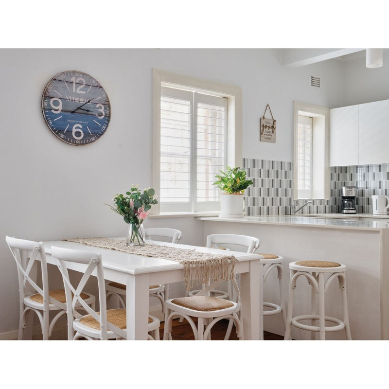 Furniture > Bar Stools & Chairs > Table & Bar Stools - Aster Round Bar Stools Dining Stool Chair Solid Birch Timber Rattan Seat White - Garden Yard