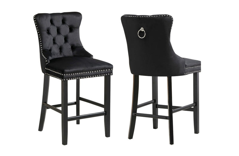 Furniture > Bar Stools & Chairs > Table & Bar Stools - French Provincial Black Bar Stools with Footrest - Set of 2 - Garden Yard