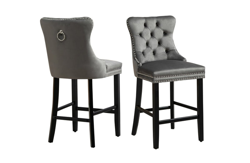 Furniture > Bar Stools & Chairs > Table & Bar Stools - French Provincial Dark Grey Bar Stools with Footrest - Set of 2 - Garden Yard