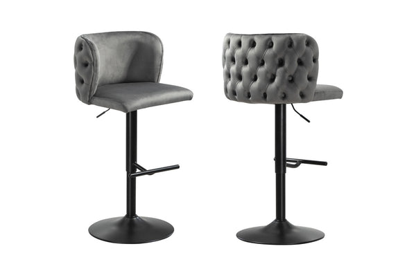 Furniture > Bar Stools & Chairs > Table & Bar Stools - Lara Tufted Height Adjustable Swivel Bar Stools with Footrest - Dark Grey - Garden Yard