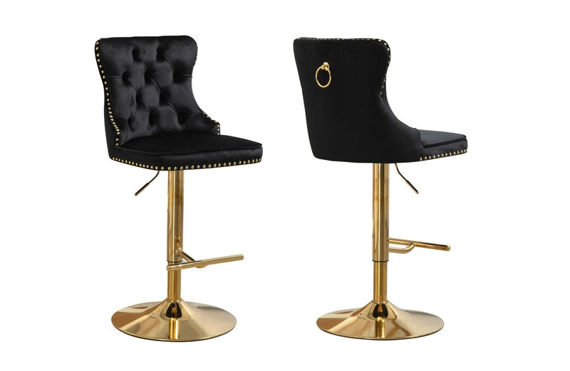 Furniture > Bar Stools & Chairs > Table & Bar Stools - Sahara Black Barstool with Gold Stand - Set of 2 - Garden Yard