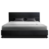 Furniture > Bedroom > Beds & Bed Frames - Artiss Bed Frame Double Size LED Gas Lift Black LUMI - Garden Yard
