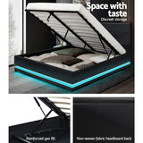 Furniture > Bedroom > Beds & Bed Frames - Artiss Bed Frame Double Size LED Gas Lift Black LUMI - Garden Yard