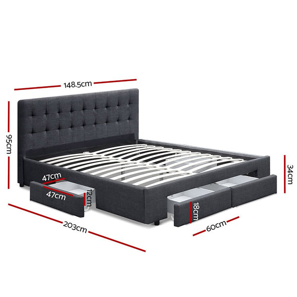 Furniture > Bedroom > Beds & Bed Frames - Artiss Bed Frame Double Size with 4 Drawers Grey AVIO - Garden Yard