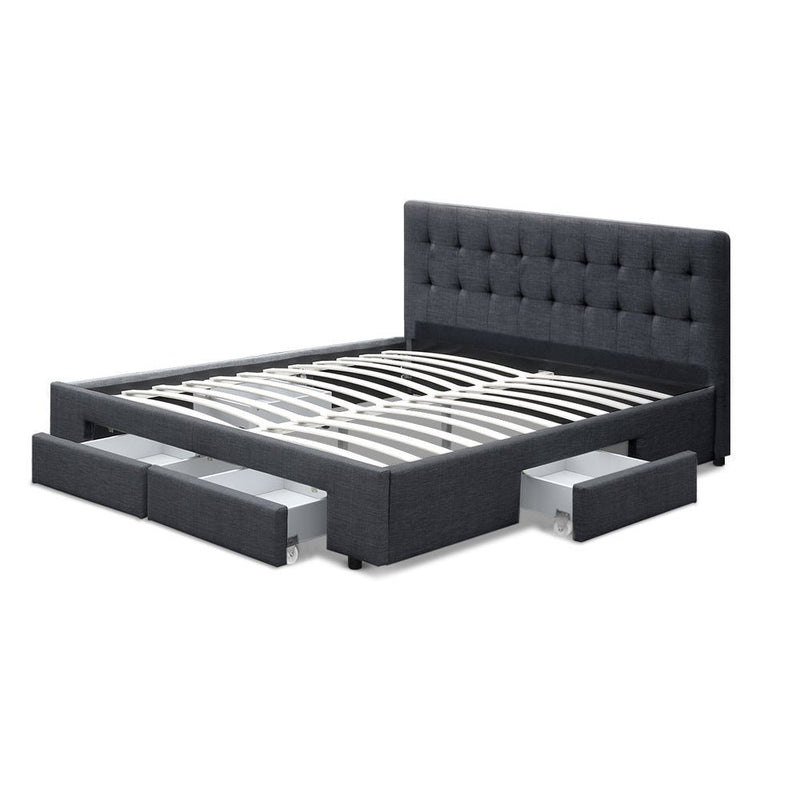 Furniture > Bedroom > Beds & Bed Frames - Artiss Bed Frame Double Size with 4 Drawers Grey AVIO - Garden Yard