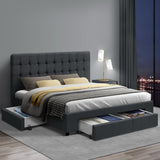 Furniture > Bedroom > Beds & Bed Frames - Artiss Bed Frame Double Size with 4 Drawers Grey AVIO - Garden Yard