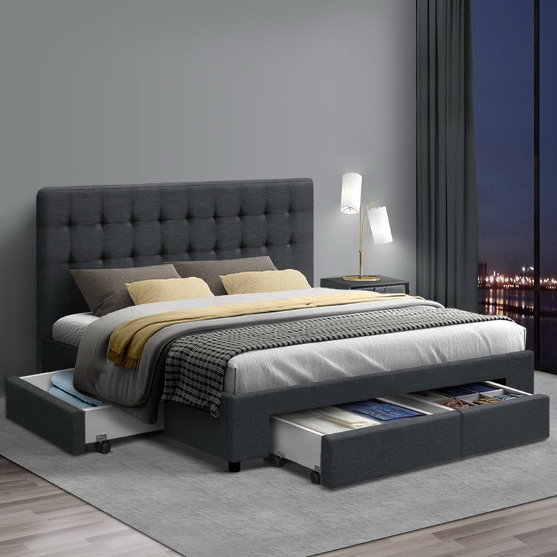Furniture > Bedroom > Beds & Bed Frames - Artiss Bed Frame Double Size with 4 Drawers Grey AVIO - Garden Yard