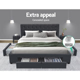 Furniture > Bedroom > Beds & Bed Frames - Artiss Bed Frame Double Size with 4 Drawers Grey AVIO - Garden Yard