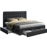 Furniture > Bedroom > Beds & Bed Frames - Artiss Bed Frame Double Size with 4 Drawers Grey AVIO - Garden Yard