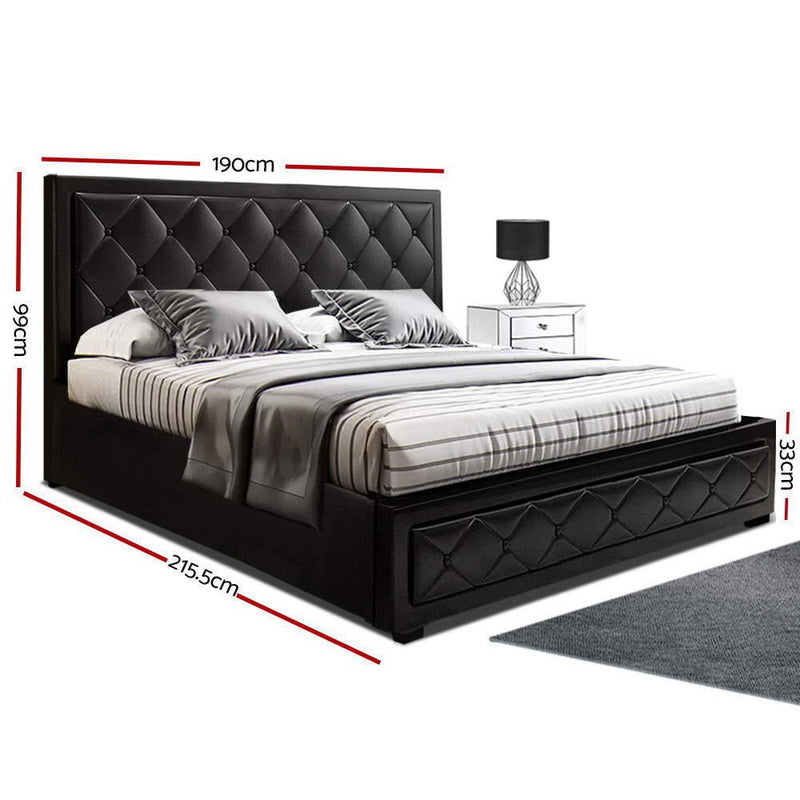 Furniture > Bedroom > Beds & Bed Frames - Artiss Bed Frame King Size Gas Lift Black TIYO - Garden Yard