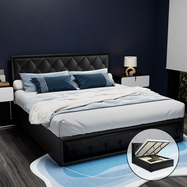 Furniture > Bedroom > Beds & Bed Frames - Artiss Bed Frame King Size Gas Lift Black TIYO - Garden Yard
