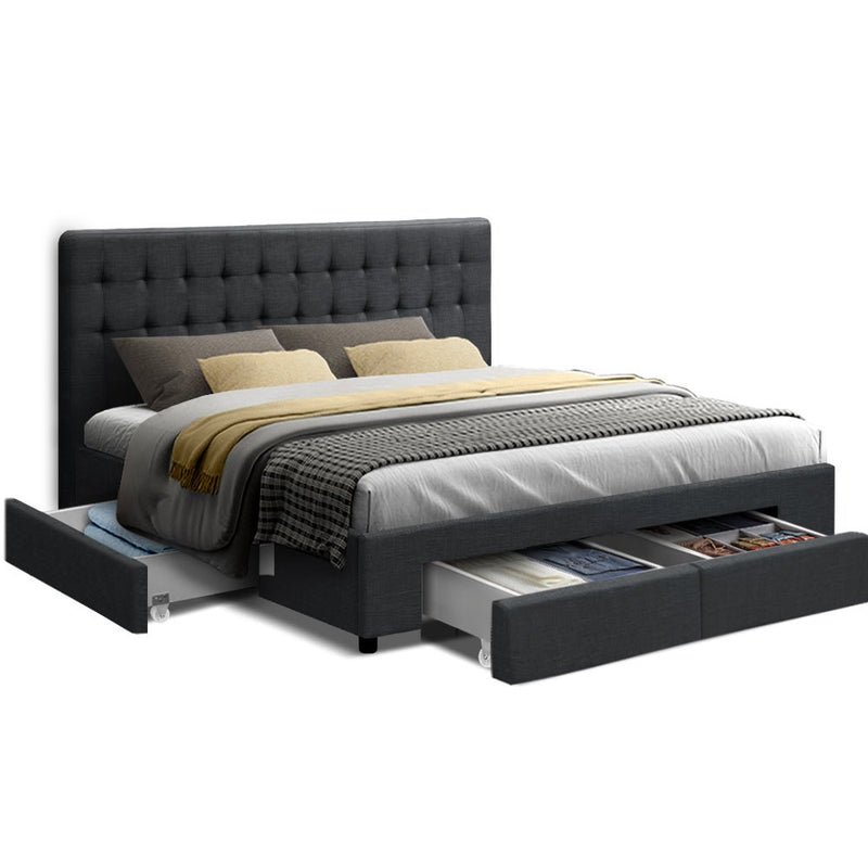 Furniture > Bedroom > Beds & Bed Frames - Artiss Bed Frame King Size with 4 Drawers Charcoal AVIO - Garden Yard