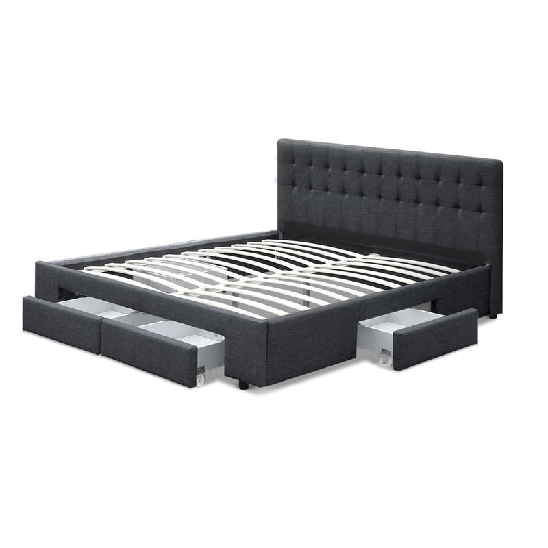 Furniture > Bedroom > Beds & Bed Frames - Artiss Bed Frame King Size with 4 Drawers Charcoal AVIO - Garden Yard