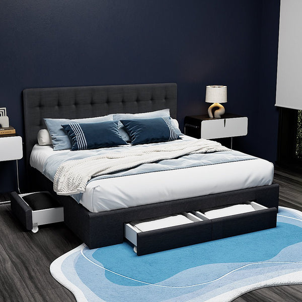 Furniture > Bedroom > Beds & Bed Frames - Artiss Bed Frame King Size with 4 Drawers Charcoal AVIO - Garden Yard