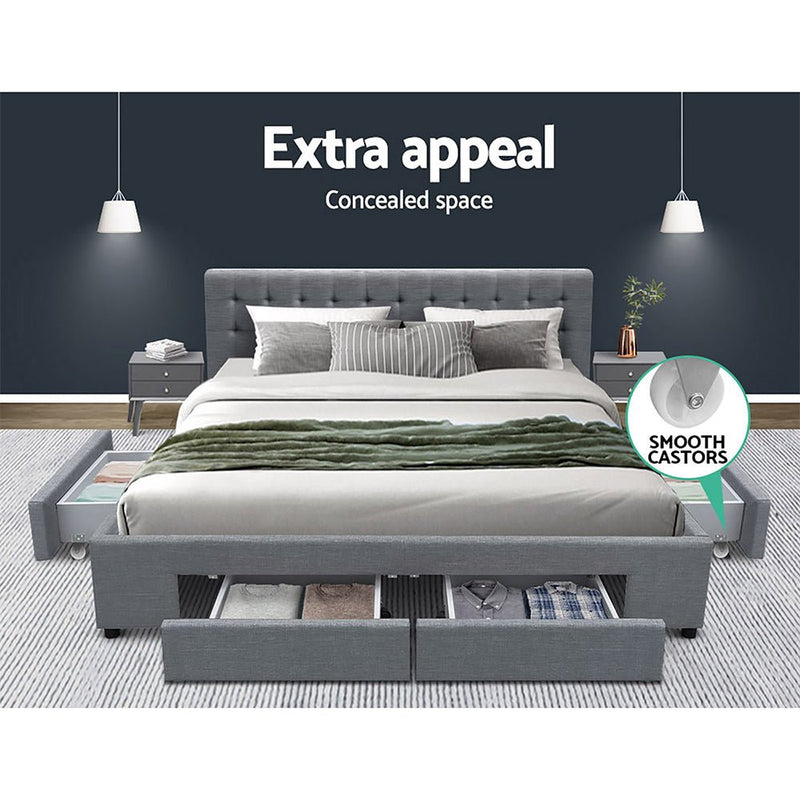 Furniture > Bedroom > Beds & Bed Frames - Artiss Bed Frame King Size with 4 Drawers Grey AVIO - Garden Yard