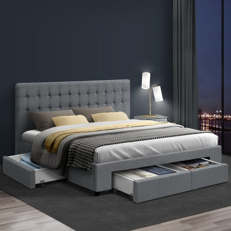 Furniture > Bedroom > Beds & Bed Frames - Artiss Bed Frame King Size with 4 Drawers Grey AVIO - Garden Yard