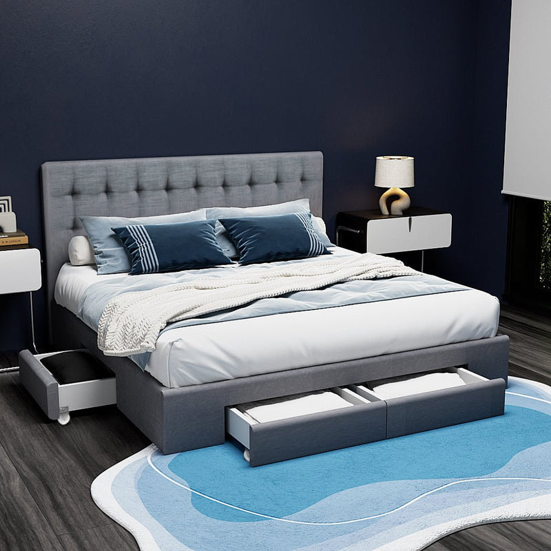 Furniture > Bedroom > Beds & Bed Frames - Artiss Bed Frame King Size with 4 Drawers Grey AVIO - Garden Yard