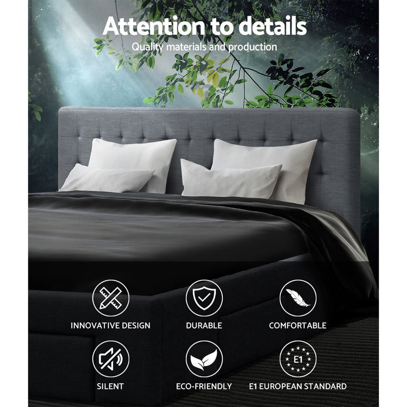 Furniture > Bedroom > Beds & Bed Frames - Artiss Bed Frame King Size with 4 Drawers Grey AVIO - Garden Yard