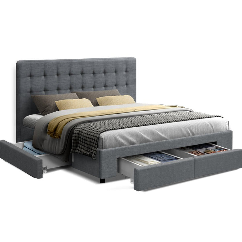 Furniture > Bedroom > Beds & Bed Frames - Artiss Bed Frame King Size with 4 Drawers Grey AVIO - Garden Yard