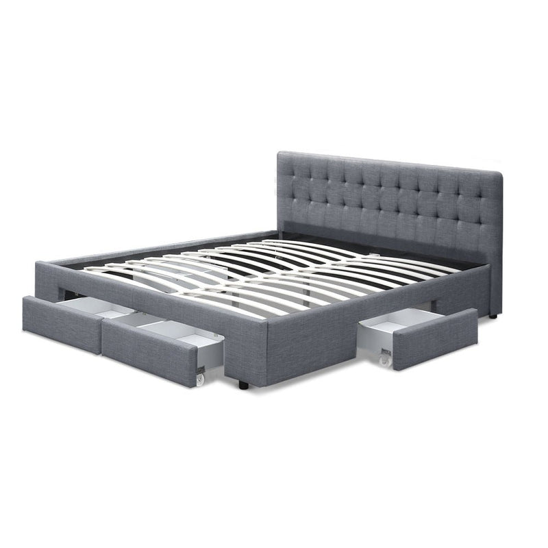 Furniture > Bedroom > Beds & Bed Frames - Artiss Bed Frame King Size with 4 Drawers Grey AVIO - Garden Yard