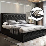 Furniture > Bedroom > Beds & Bed Frames - Artiss Bed Frame Queen Size Gas Lift Black TIYO - Garden Yard