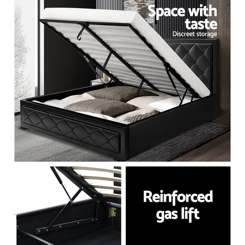 Furniture > Bedroom > Beds & Bed Frames - Artiss Bed Frame Queen Size Gas Lift Black TIYO - Garden Yard