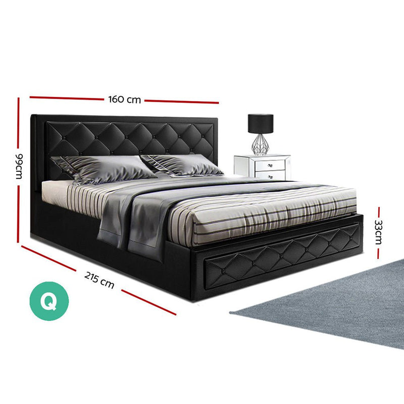 Furniture > Bedroom > Beds & Bed Frames - Artiss Bed Frame Queen Size Gas Lift Black TIYO - Garden Yard