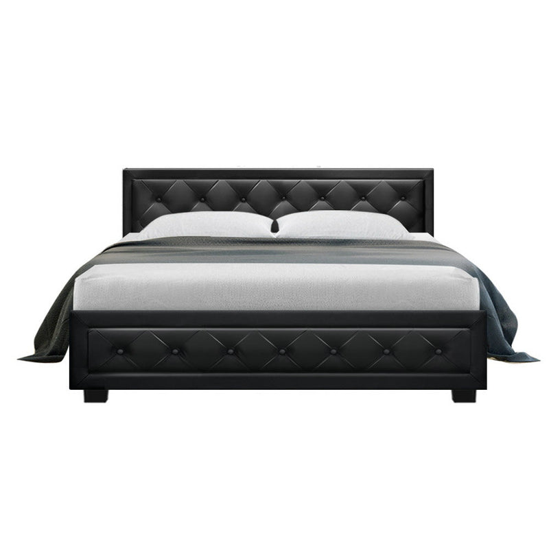 Furniture > Bedroom > Beds & Bed Frames - Artiss Bed Frame Queen Size Gas Lift Black TIYO - Garden Yard