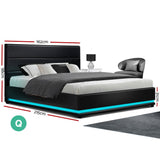 Furniture > Bedroom > Beds & Bed Frames - Artiss Bed Frame Queen Size LED Gas Lift Black LUMI - Garden Yard