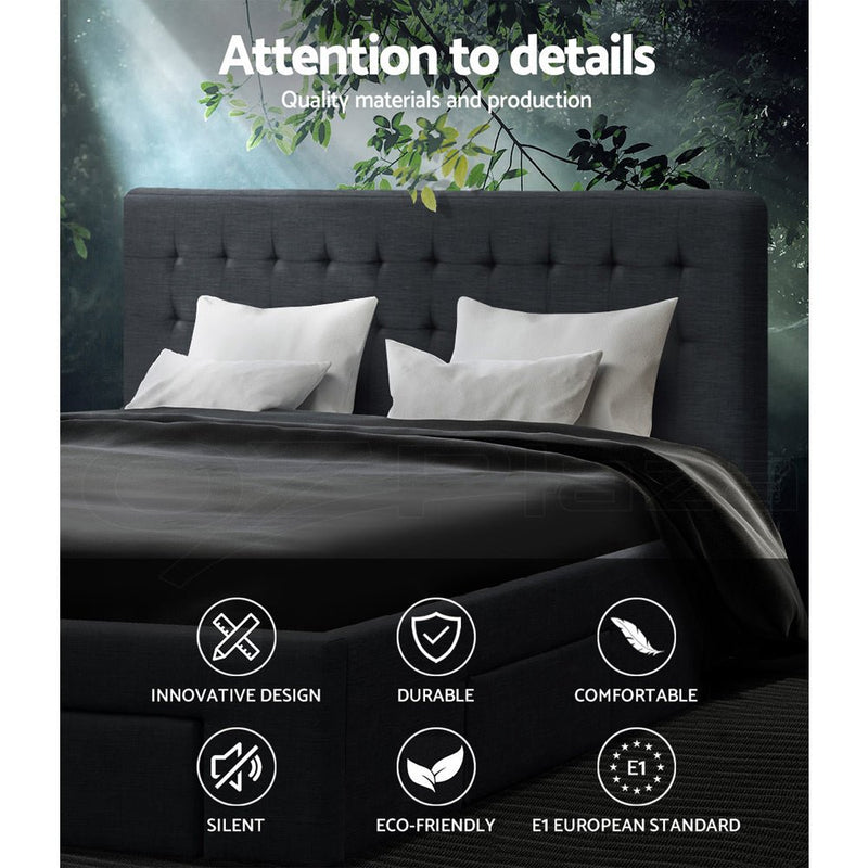 Furniture > Bedroom > Beds & Bed Frames - Artiss Bed Frame Queen Size with 4 Drawers Charcoal AVIO - Garden Yard