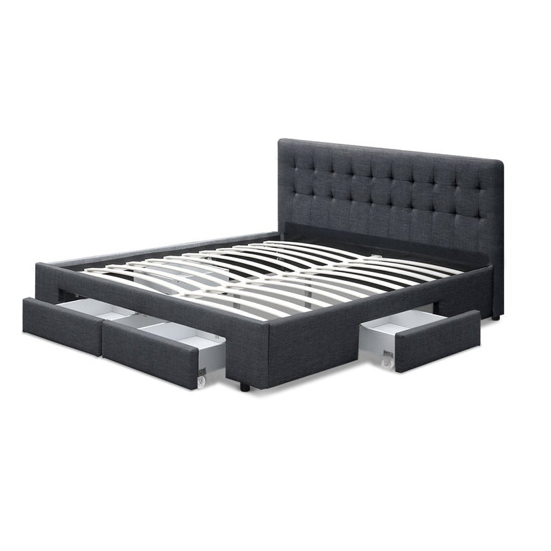 Furniture > Bedroom > Beds & Bed Frames - Artiss Bed Frame Queen Size with 4 Drawers Charcoal AVIO - Garden Yard