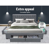 Furniture > Bedroom > Beds & Bed Frames - Artiss Bed Frame Queen Size with 4 Drawers Grey AVIO - Garden Yard