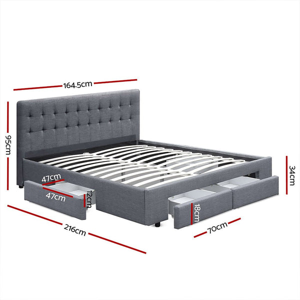 Furniture > Bedroom > Beds & Bed Frames - Artiss Bed Frame Queen Size with 4 Drawers Grey AVIO - Garden Yard