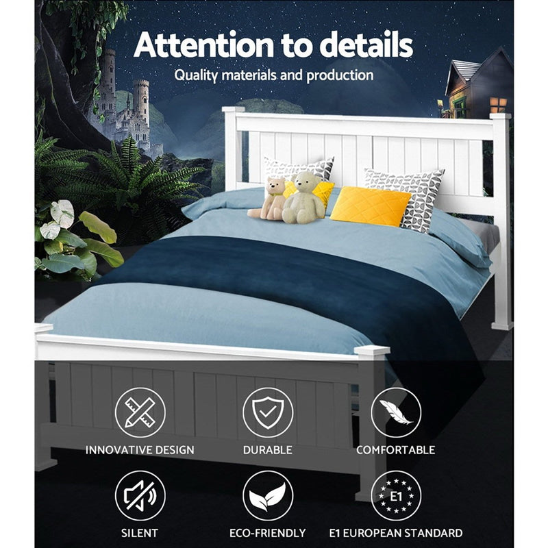 Furniture > Bedroom > Beds & Bed Frames - Artiss Bed Frame Queen Size Wooden White RIO - Garden Yard