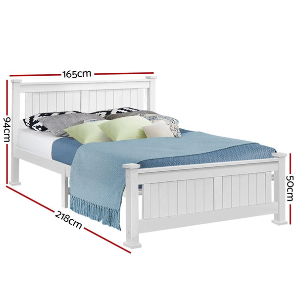 Furniture > Bedroom > Beds & Bed Frames - Artiss Bed Frame Queen Size Wooden White RIO - Garden Yard