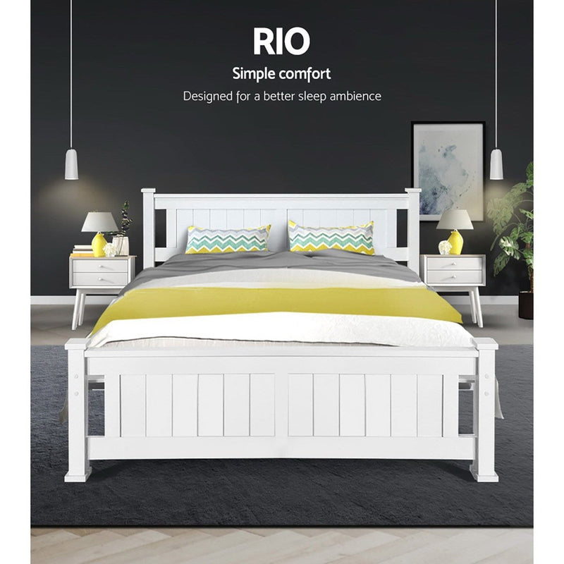 Furniture > Bedroom > Beds & Bed Frames - Artiss Bed Frame Queen Size Wooden White RIO - Garden Yard