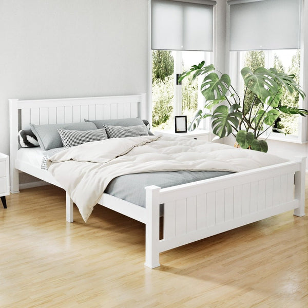 Furniture > Bedroom > Beds & Bed Frames - Artiss Bed Frame Queen Size Wooden White RIO - Garden Yard