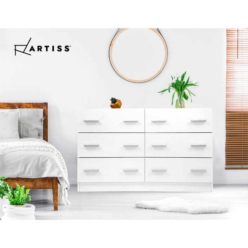 Furniture > Bedroom > Dressers - Artiss 6 Chest of Drawers - VEDA White - Garden Yard