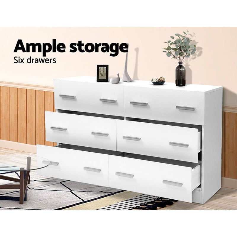 Furniture > Bedroom > Dressers - Artiss 6 Chest of Drawers - VEDA White - Garden Yard