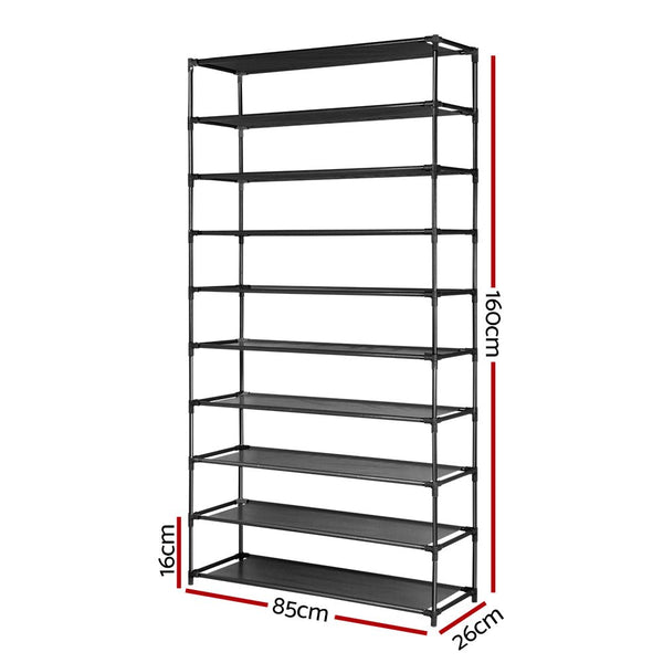 Furniture > Living Room > Shoe Storage - Artiss Shoe Rack Cabinet Stackable 50 Pairs 10 - Tier Black - Garden Yard