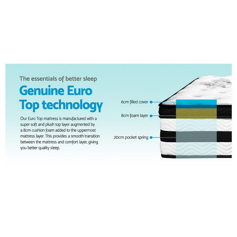 Furniture > Mattresses > Double Mattress - Giselle Bedding 34cm Mattress Euro Top Pocket Spring Double - Garden Yard
