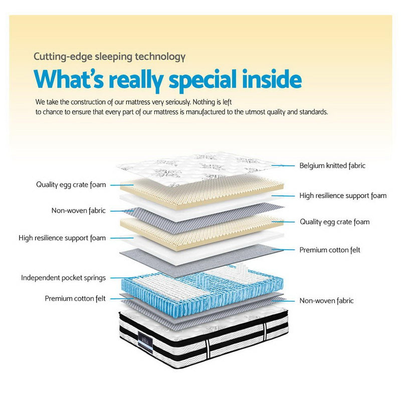 Furniture > Mattresses > Double Mattress - Giselle Bedding 34cm Mattress Euro Top Pocket Spring Double - Garden Yard