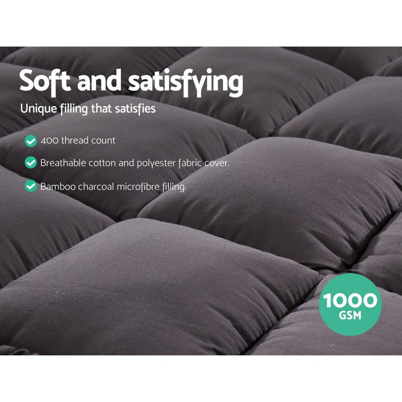 Furniture > Mattresses > Mattress Toppers - Giselle Bedding Mattress Topper Pillowtop Bamboo Charcoal Double - Garden Yard