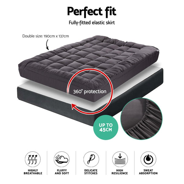 Furniture > Mattresses > Mattress Toppers - Giselle Bedding Mattress Topper Pillowtop Bamboo Charcoal Double - Garden Yard