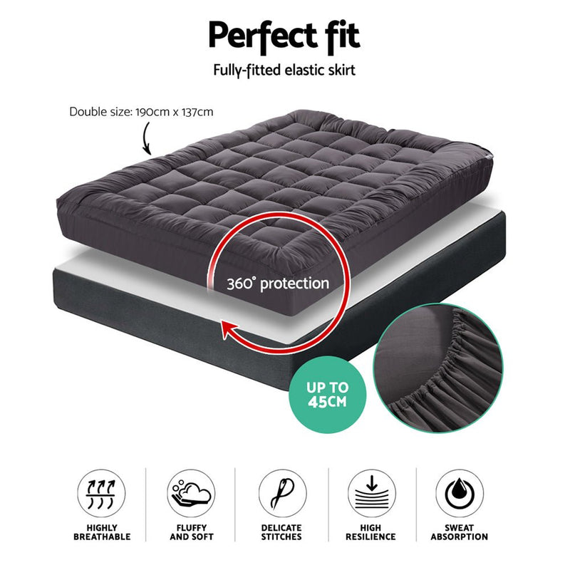 Furniture > Mattresses > Mattress Toppers - Giselle Bedding Mattress Topper Pillowtop Bamboo Charcoal Double - Garden Yard