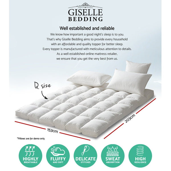 Furniture > Mattresses > Mattress Toppers - Giselle Queen Mattress Topper Pillowtop 1000GSM Microfibre Filling Protector - Garden Yard