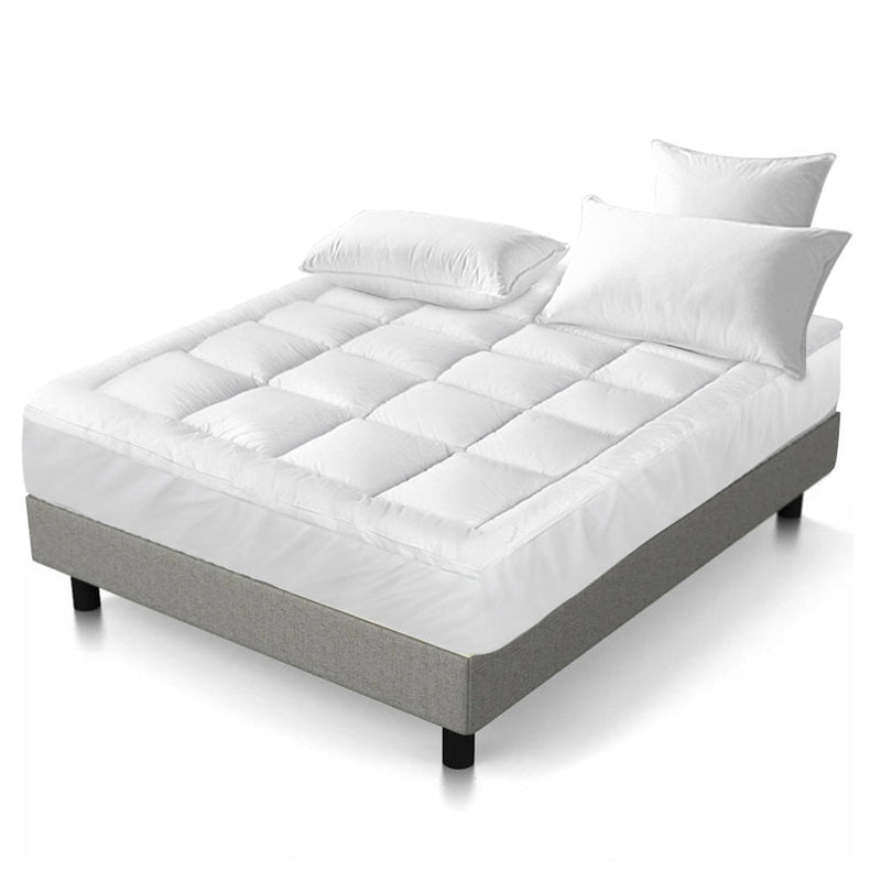 Furniture > Mattresses > Mattress Toppers - Giselle Queen Mattress Topper Pillowtop 1000GSM Microfibre Filling Protector - Garden Yard