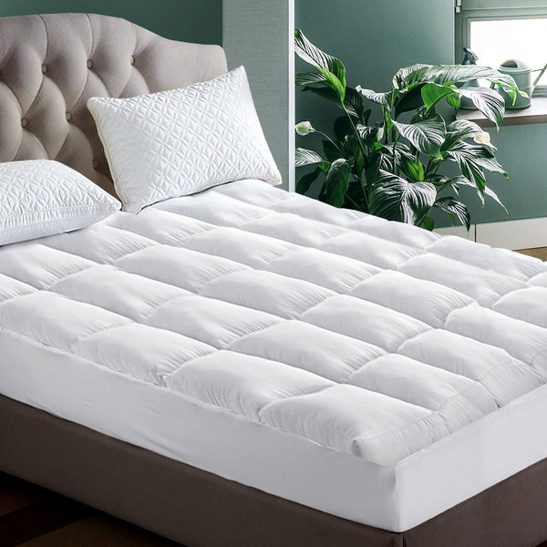 Furniture > Mattresses > Mattress Toppers - Giselle Queen Mattress Topper Pillowtop 1000GSM Microfibre Filling Protector - Garden Yard