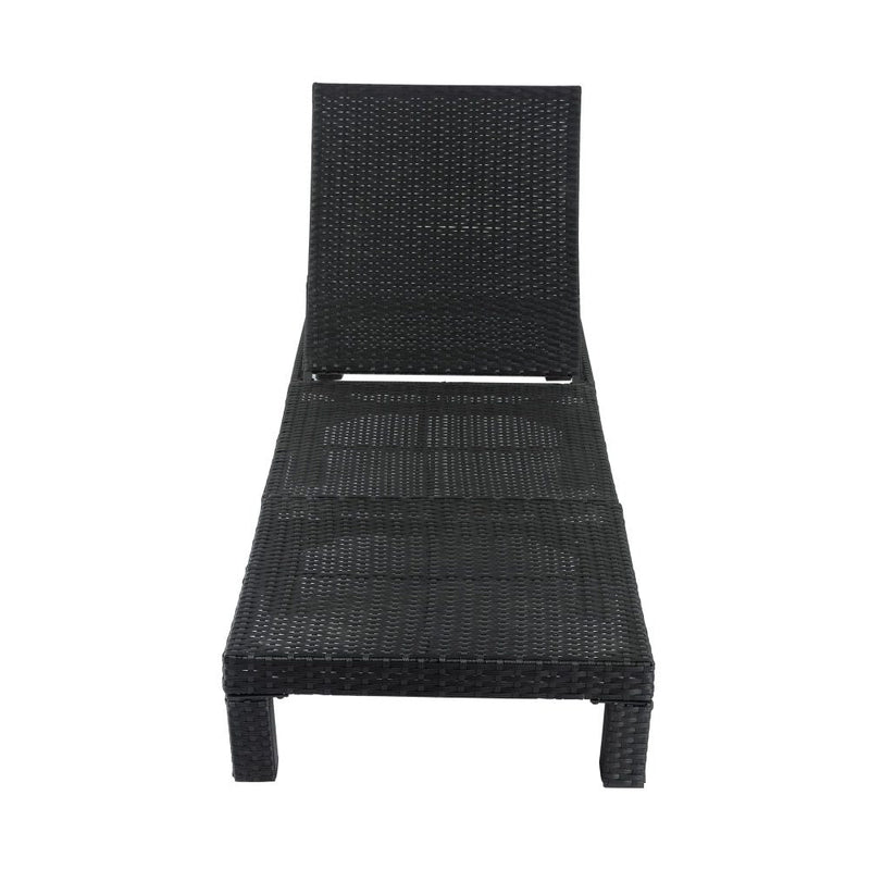 Furniture > Outdoor - Black Rattan Sunbed with Adjustable Recline - Garden Yard